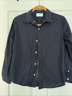Old Navy Boys xl 14/16 Navy Button-Up Shirt with White Microdots